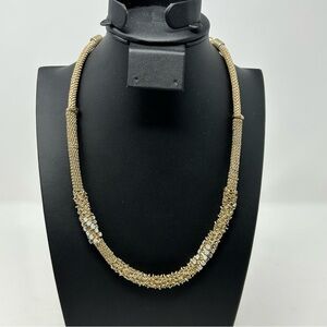 Chico's Gold Tone Textured Thick Gold Tone Twisted Chain Necklace Rhinestones